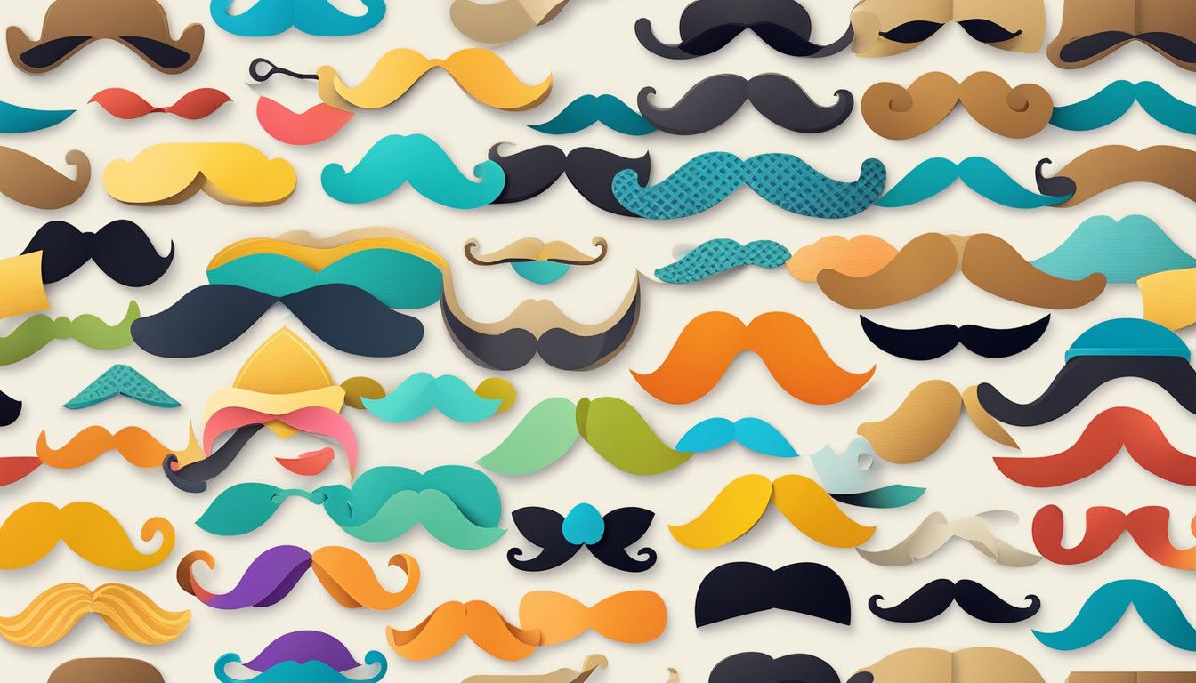 A colorful world of cardboard mustaches in various shapes and
sizes