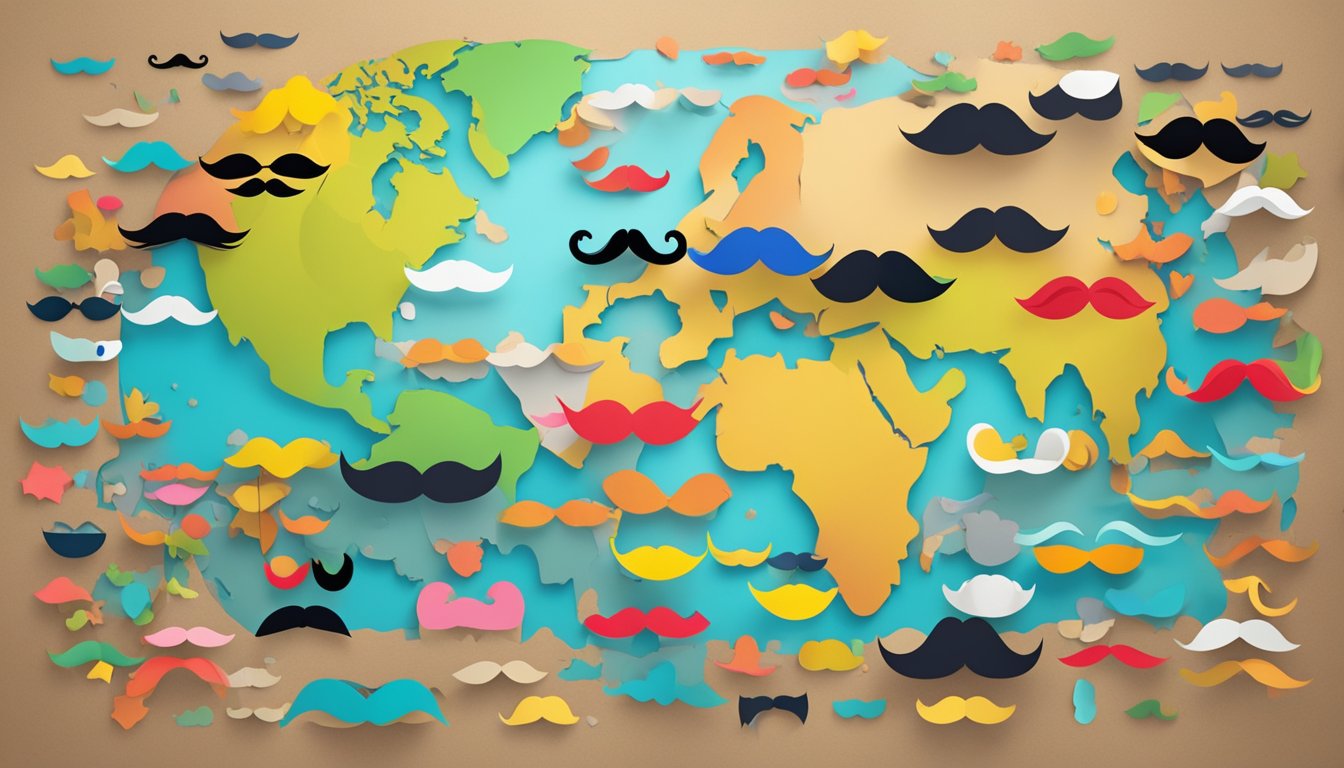 A cardboard world with colorful mustaches of all shapes and
sizes