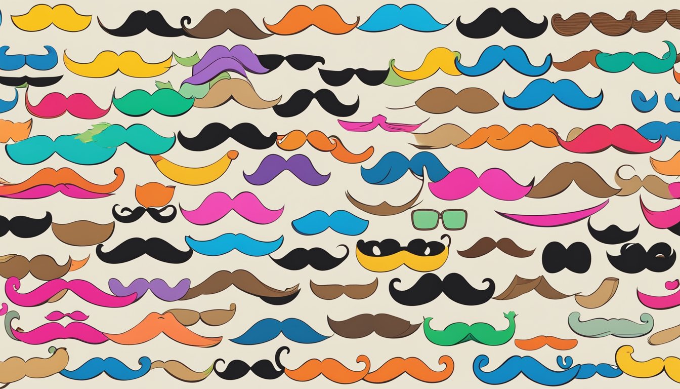 A colorful array of cardboard mustaches fills the world, each in
unique shapes and
sizes