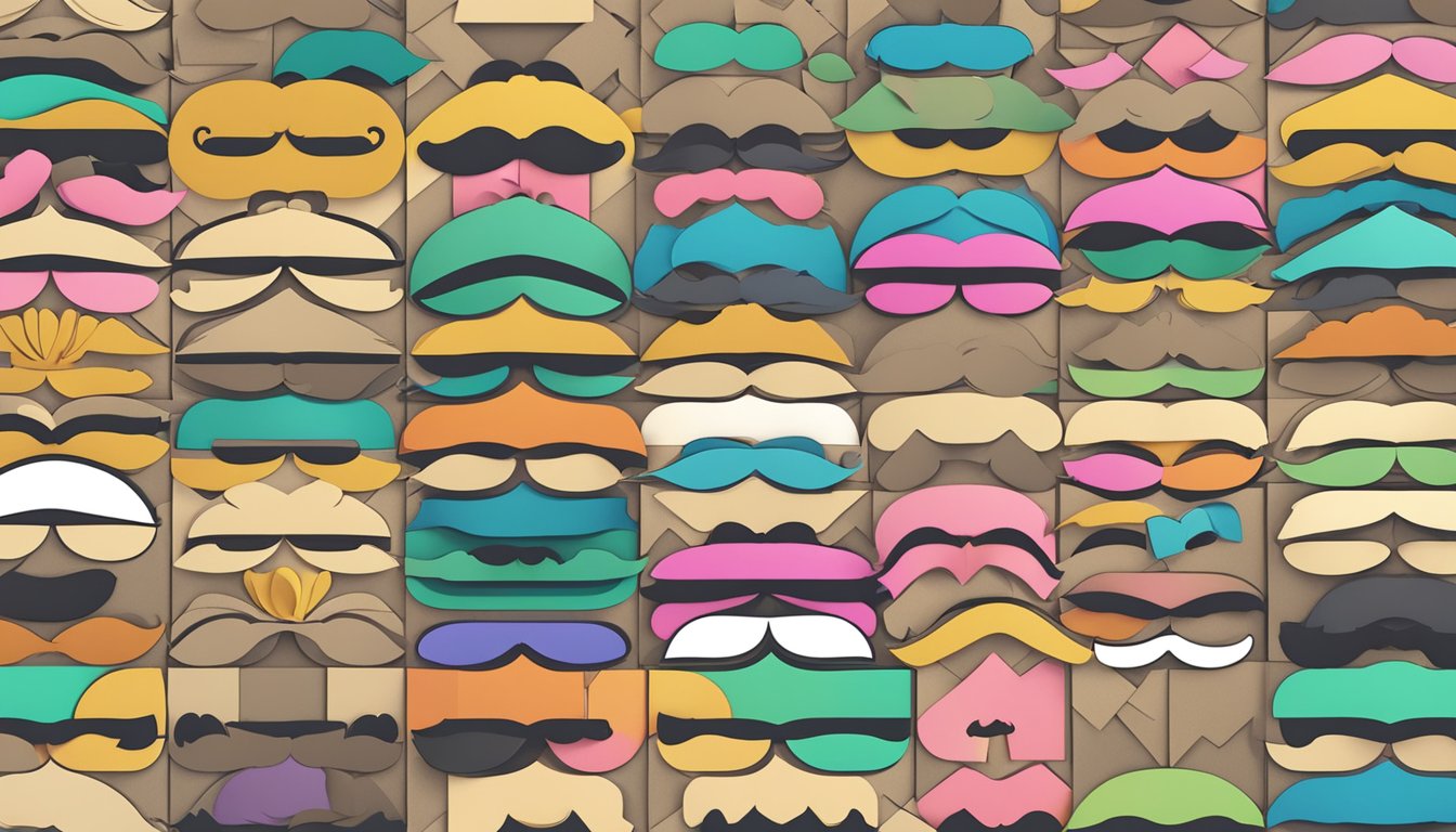 A table covered in cardboard mustache kits of various shapes and
colors