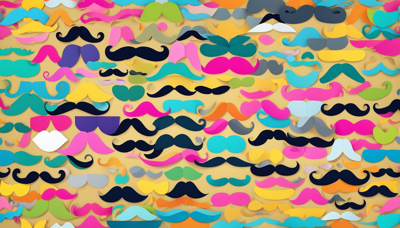 A colorful world of cardboard mustaches, varying in shapes and sizes,
adorning every
surface